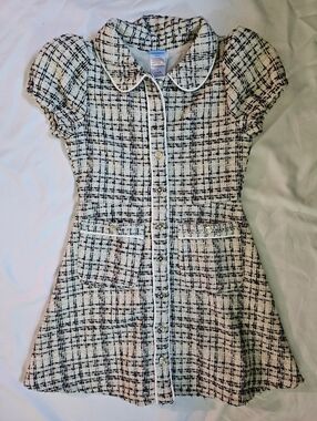 Draper James Tweed Button-Front Kids Mini Dress in Cream and Black- Size 7